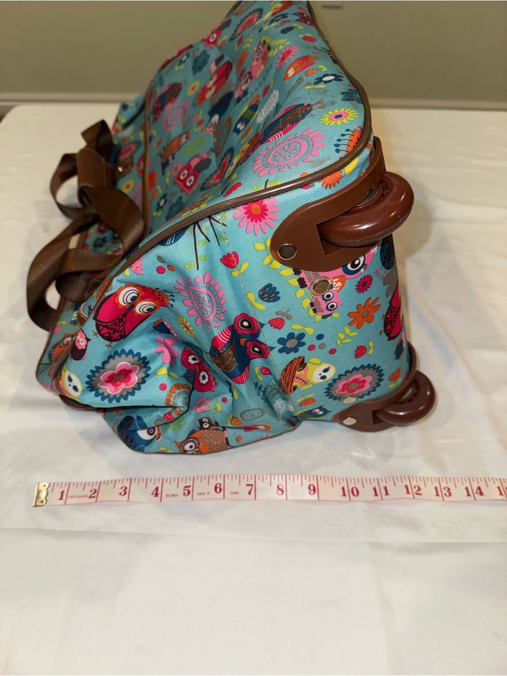 Lily Bloom Owl Rolling Carry On Luggage Bag Weekender Tote Retractable Handle - Picture 16 of 16